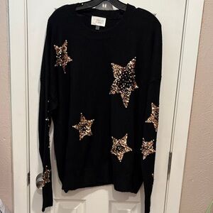 Fantastic Fawn Black Sweater with Gold Star Accents